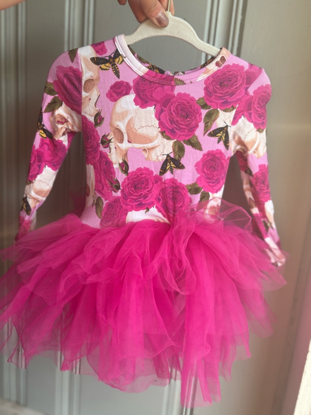 6/12M Baby Bums & Roses Bamboo Hot Pink Rose Skull Tutu Tulle Dress